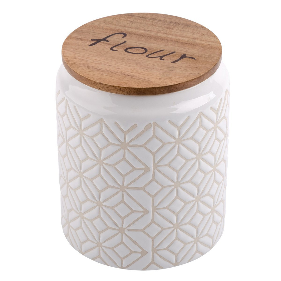Ceramiczny pojemnik na mąkę artykuły sypkie z drewnianą pokrywką Florina Feeria Flour 18 cm